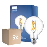 Voordeelpak 6x Philips MASTER Value LED Globe E27 93mm Filament Helder 5.9W 806lm - 922-927 Zeer Warm Wit | Beste Kleurweergave - Dimbaar - Vervangt 60W